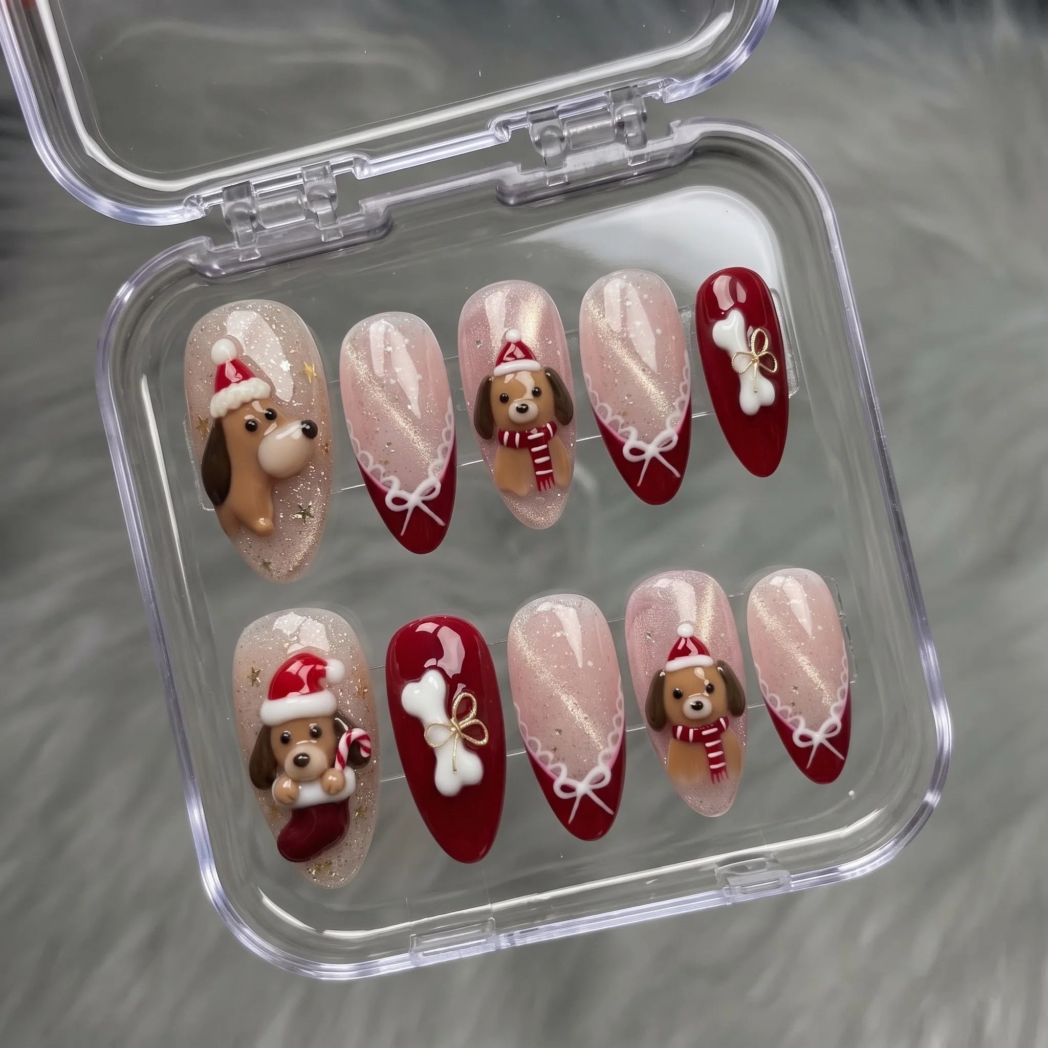 Puppy Stocking Christmas Dog press-on nails – in gift box by Handora Nails