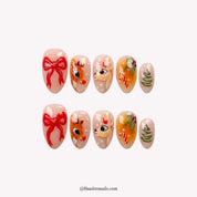 Red Nose Christmas press-on nails - white background by Handora Nails