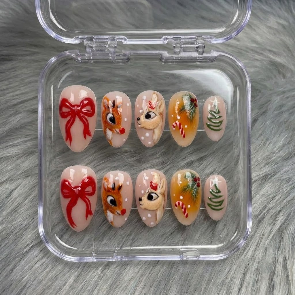 Red Nose Christmas press-on nails - design view 10 by Handora Nails