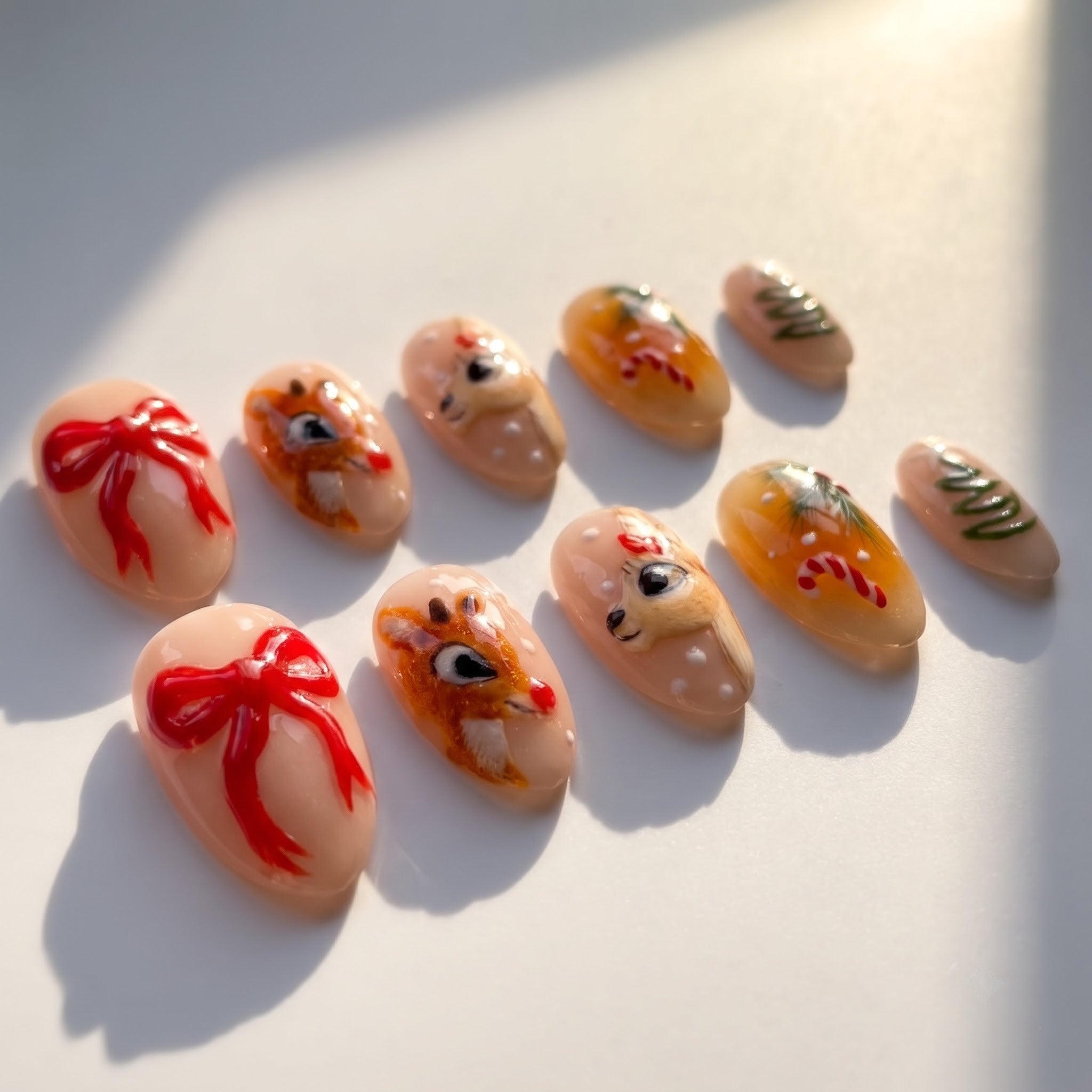 Red Nose Christmas press-on nails - design view 6 by Handora Nails