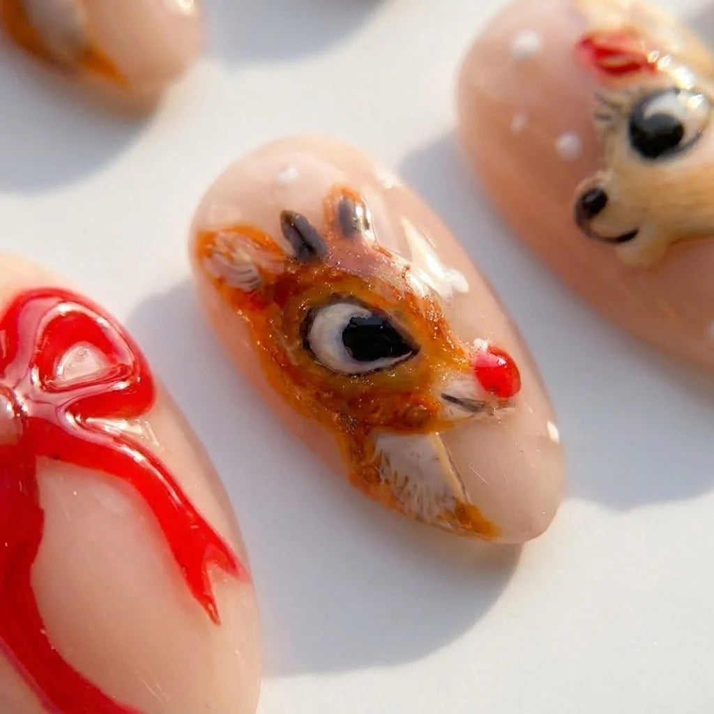 Red Nose Christmas press-on nails - design view 7 by Handora Nails