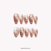 Rose Icing press-on nails – almond shape, rose gold and white