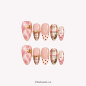 Rose Tartan Christmas press-on nails - white background by Handora Nails