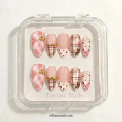 Rose Tartan Christmas press-on nails - in display box by Handora Nails