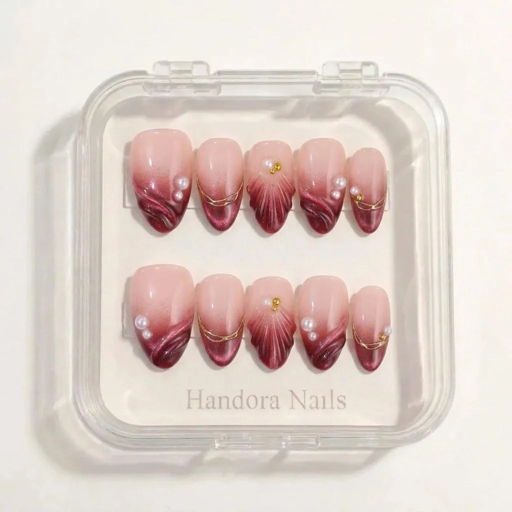 Ruby Tide Christmas press-on nails - in display box by Handora Nails