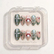 Sage Bunny Christmas press-on nails - design view 10 by Handora Nails
