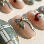 Sage Bunny Christmas press-on nails - design view 11 by Handora Nails
