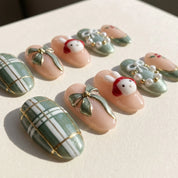 Sage Bunny Christmas press-on nails - design view 8 by Handora Nails