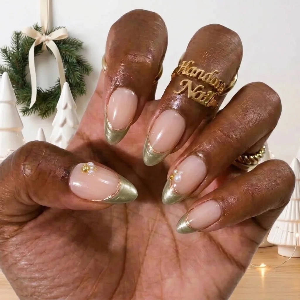 Sage Whisper Christmas press-on nails - design view 2 by Handora Nails