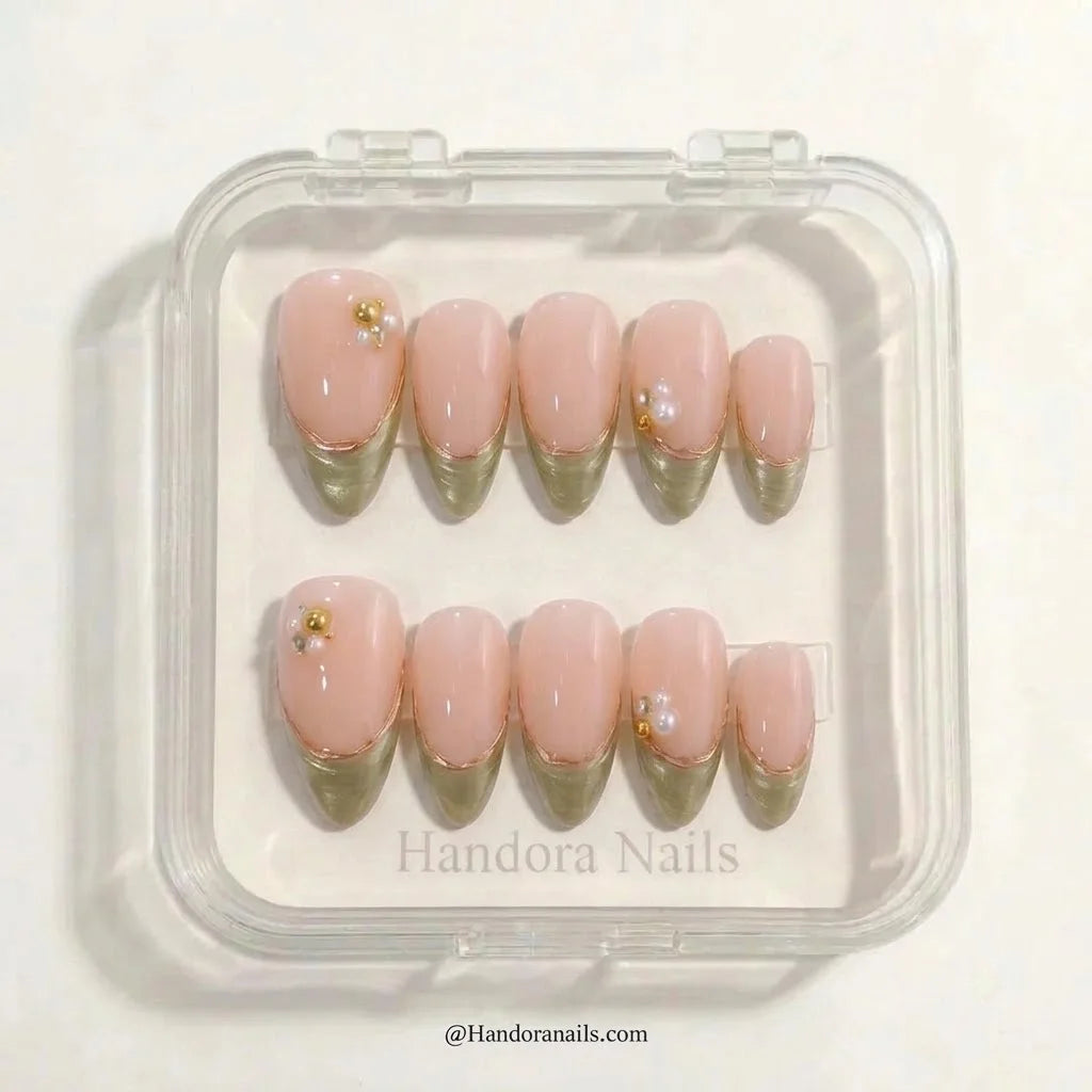 Sage Whisper Christmas press-on nails - design view 4 by Handora Nails