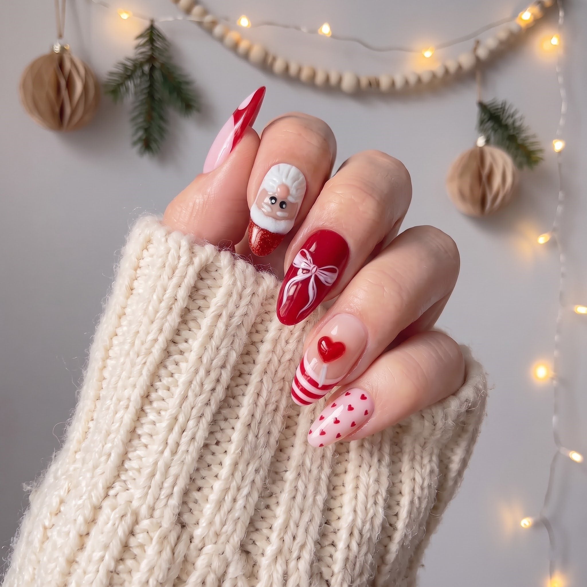 Santa Pop christmas press-on nails – on hand by Handora Nails