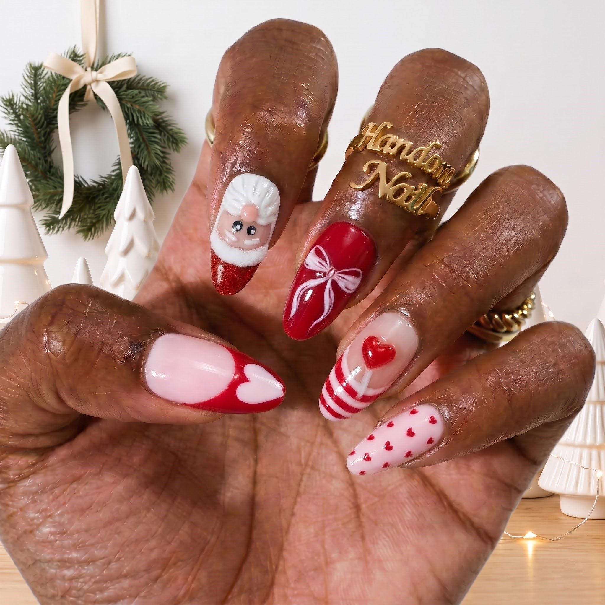 Santa Pop christmas press-on nails – on hand by Handora Nails