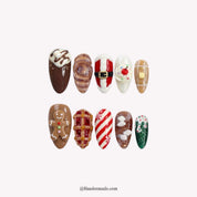 Santa's Bakery Christmas press-on nails - white background by Handora Nails