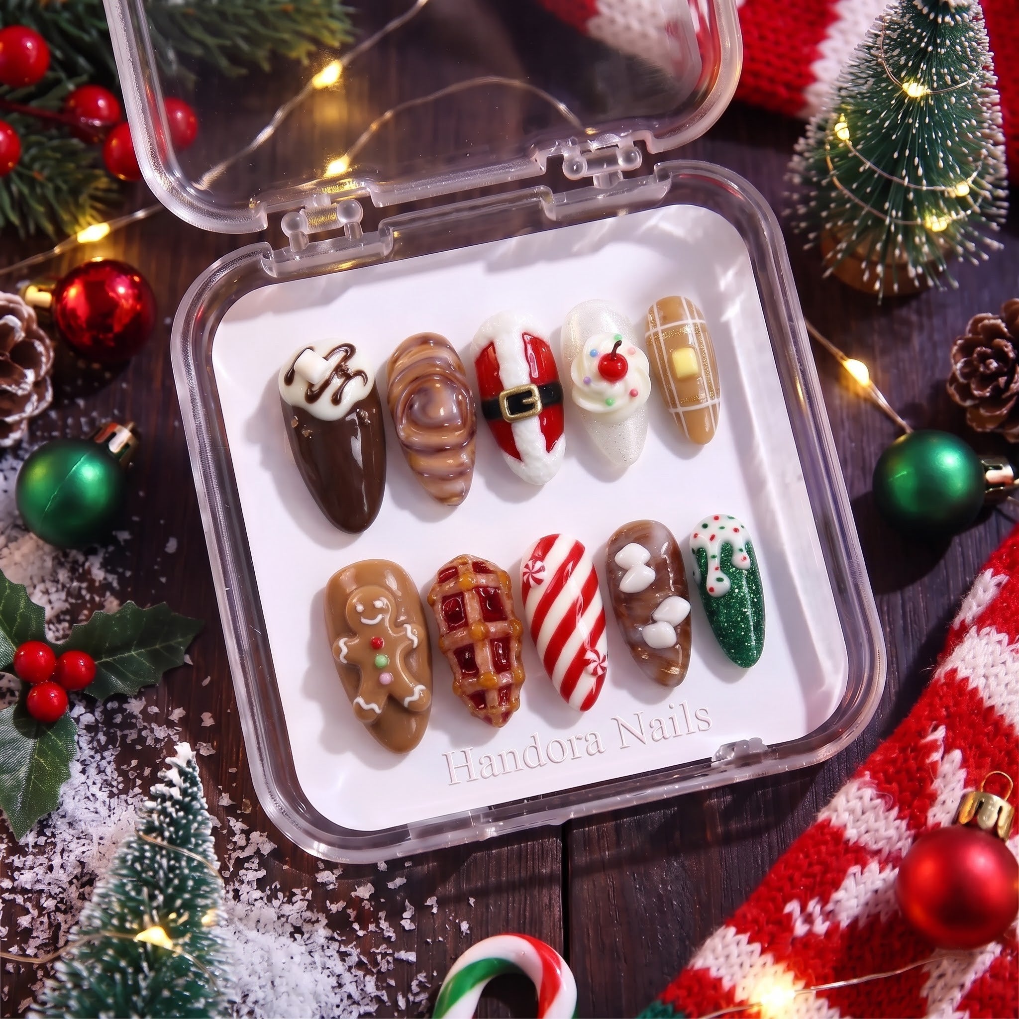 Santa's Bakery Christmas press-on nails - design view 10 by Handora Nails