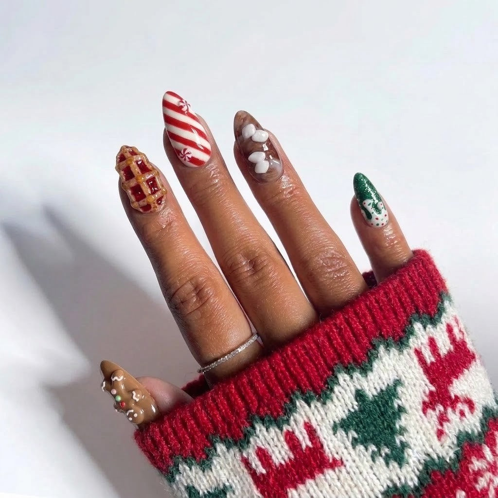 Santa's Bakery Christmas press-on nails - design view 2 by Handora Nails