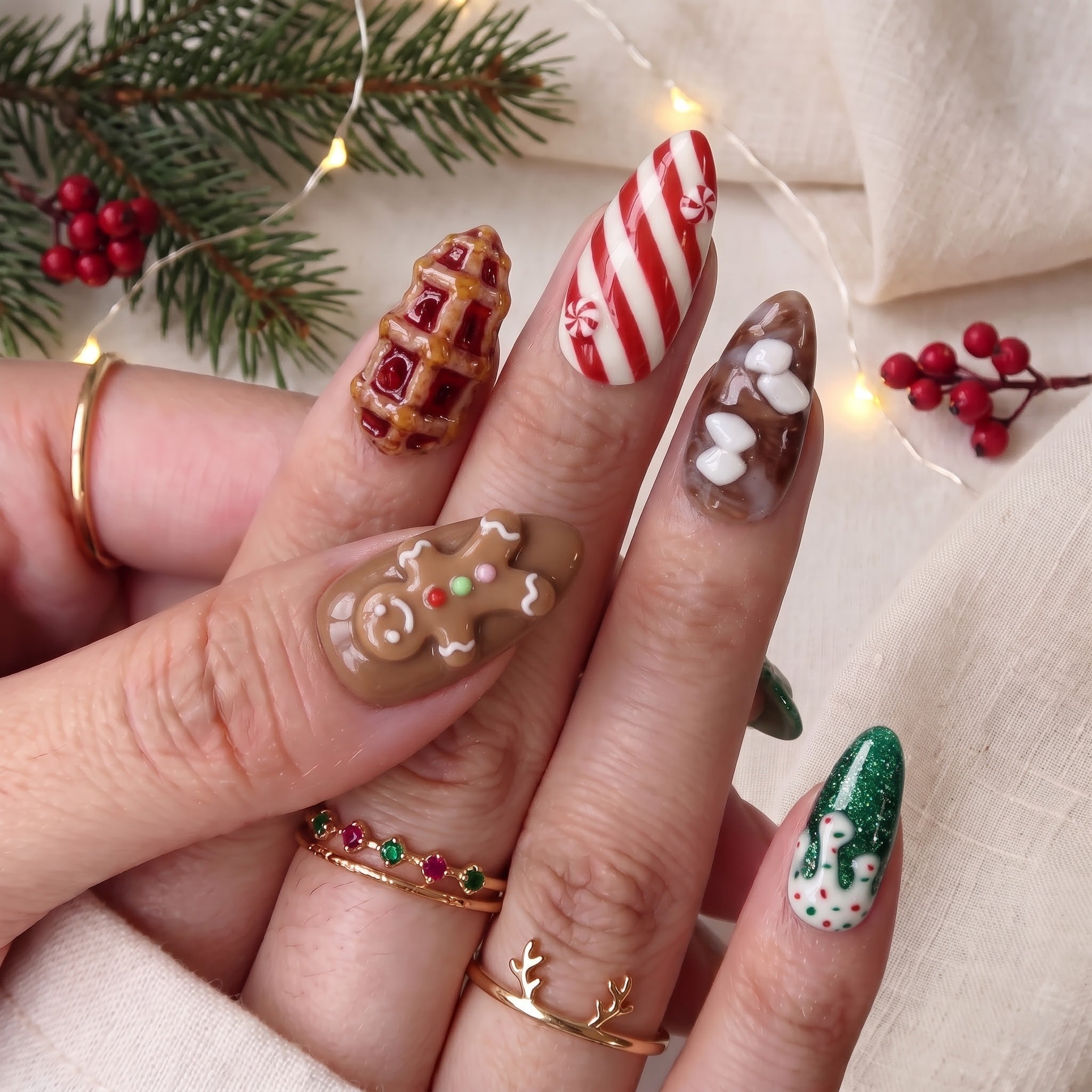 Santa's Bakery Christmas press-on nails - design view 4 by Handora Nails