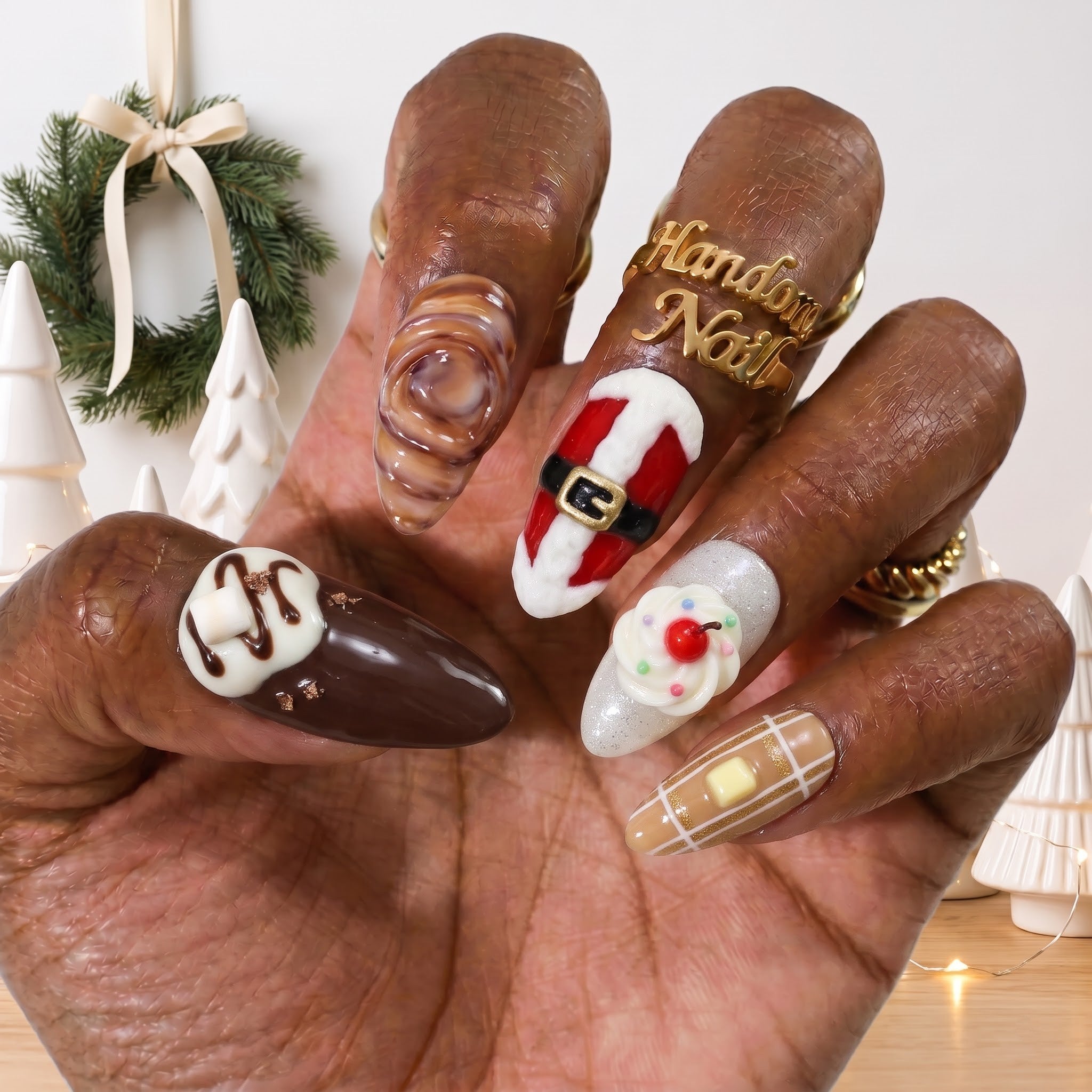Santa's Bakery Christmas press-on nails - design view 5 by Handora Nails