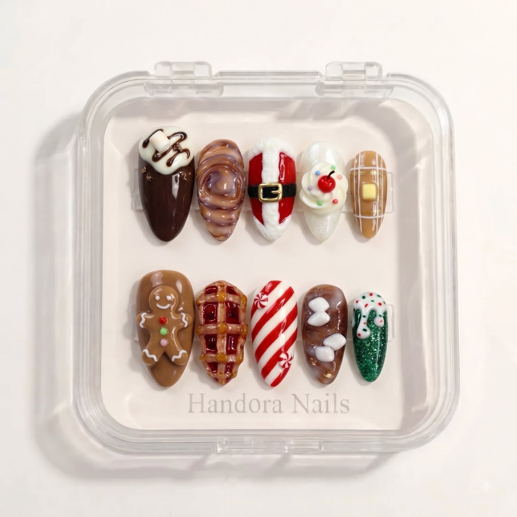 Santa's Bakery Christmas press-on nails - design view 9 by Handora Nails