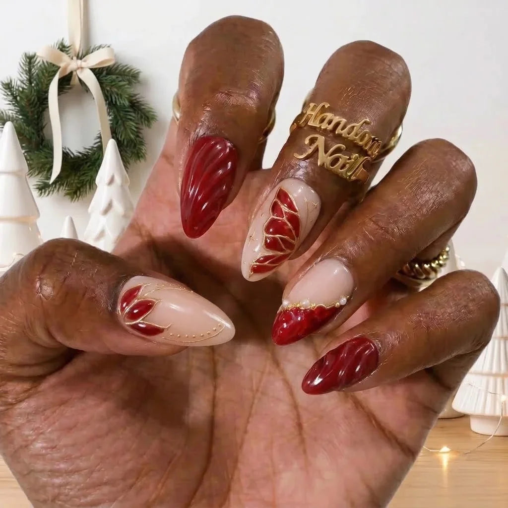 Scarlet Ribbons Christmas press-on nails - design view 2 by Handora Nails