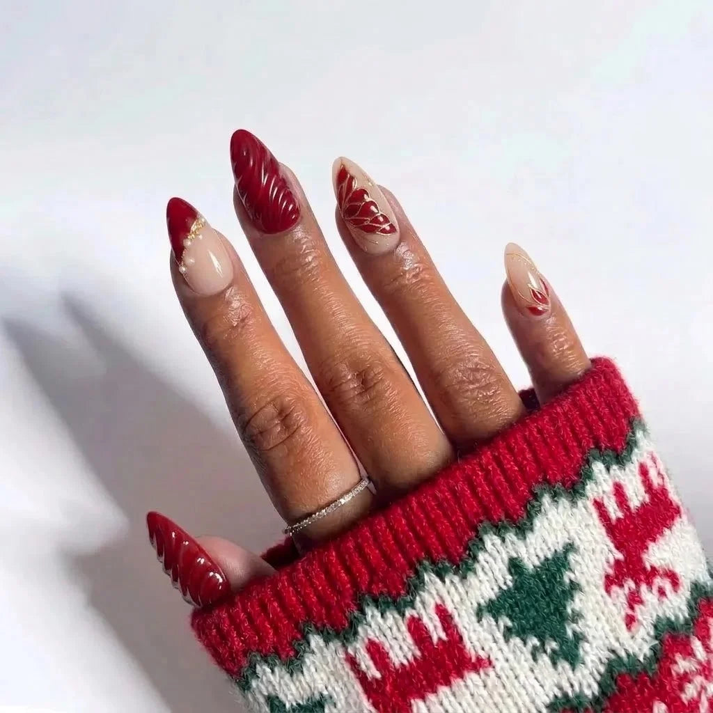 Scarlet Ribbons Christmas press-on nails - design view 3 by Handora Nails