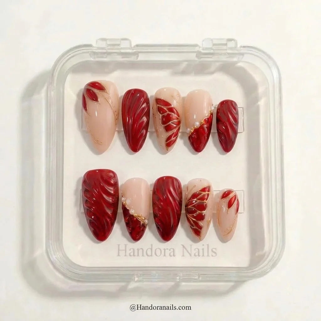 Scarlet Ribbons Christmas press-on nails - design view 5 by Handora Nails