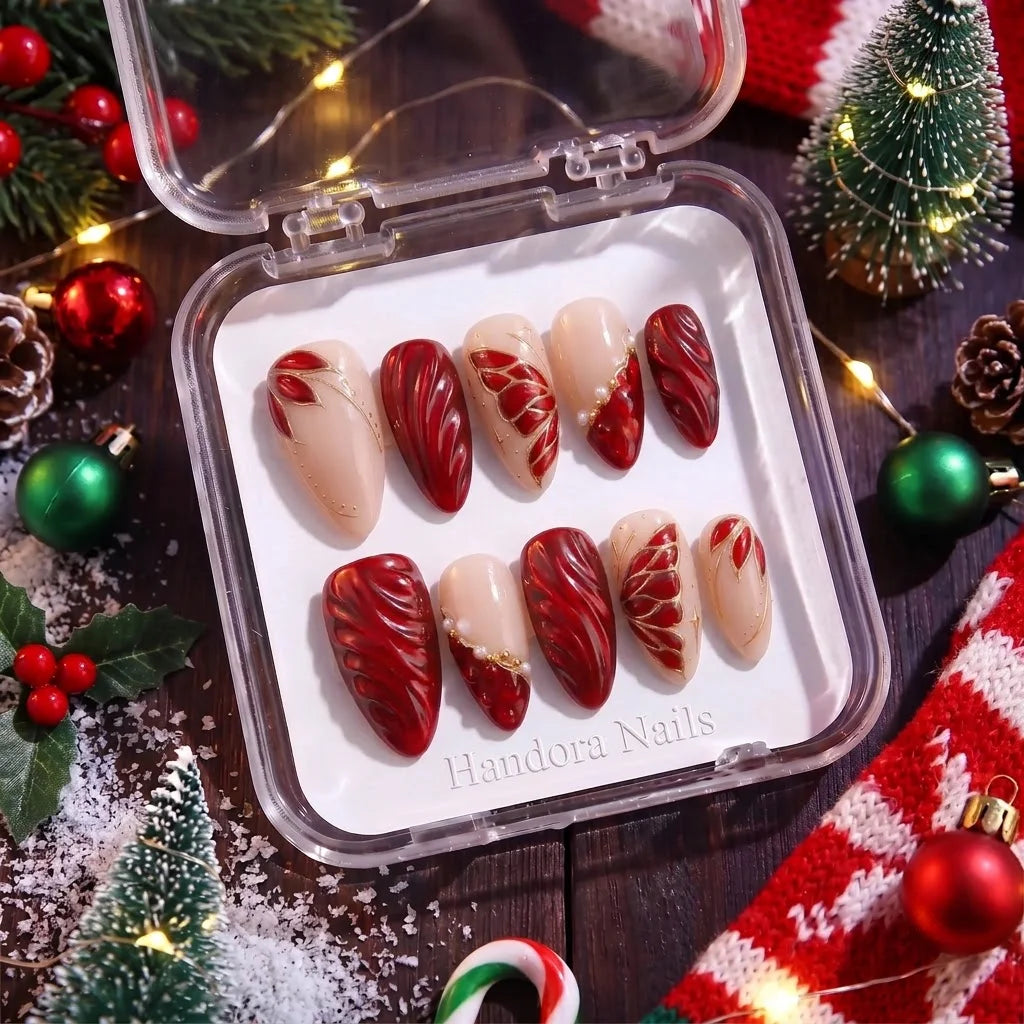 Scarlet Ribbons Christmas press-on nails - design view 6 by Handora Nails