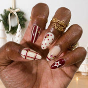 Scarlet Wish Christmas press-on nails - on hand by Handora Nails