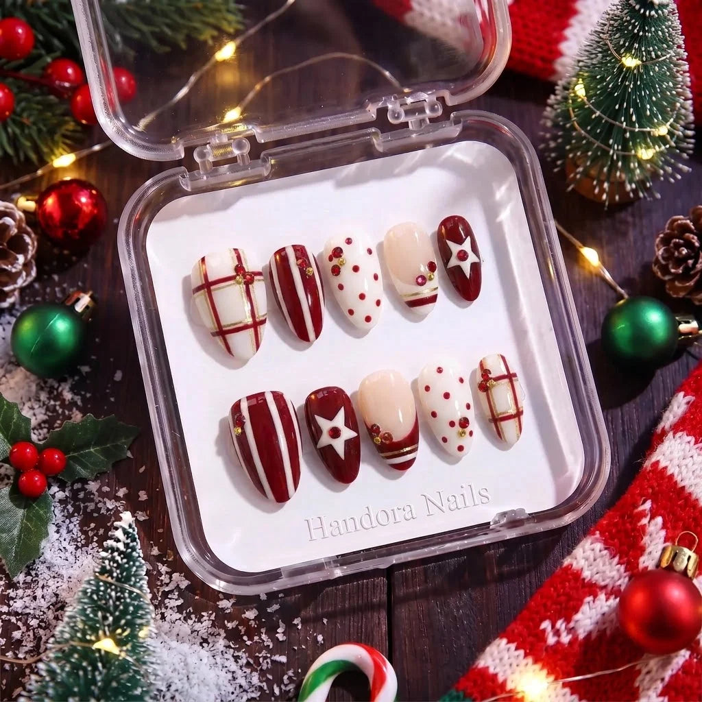Scarlet Wish Christmas press-on nails - in display box by Handora Nails