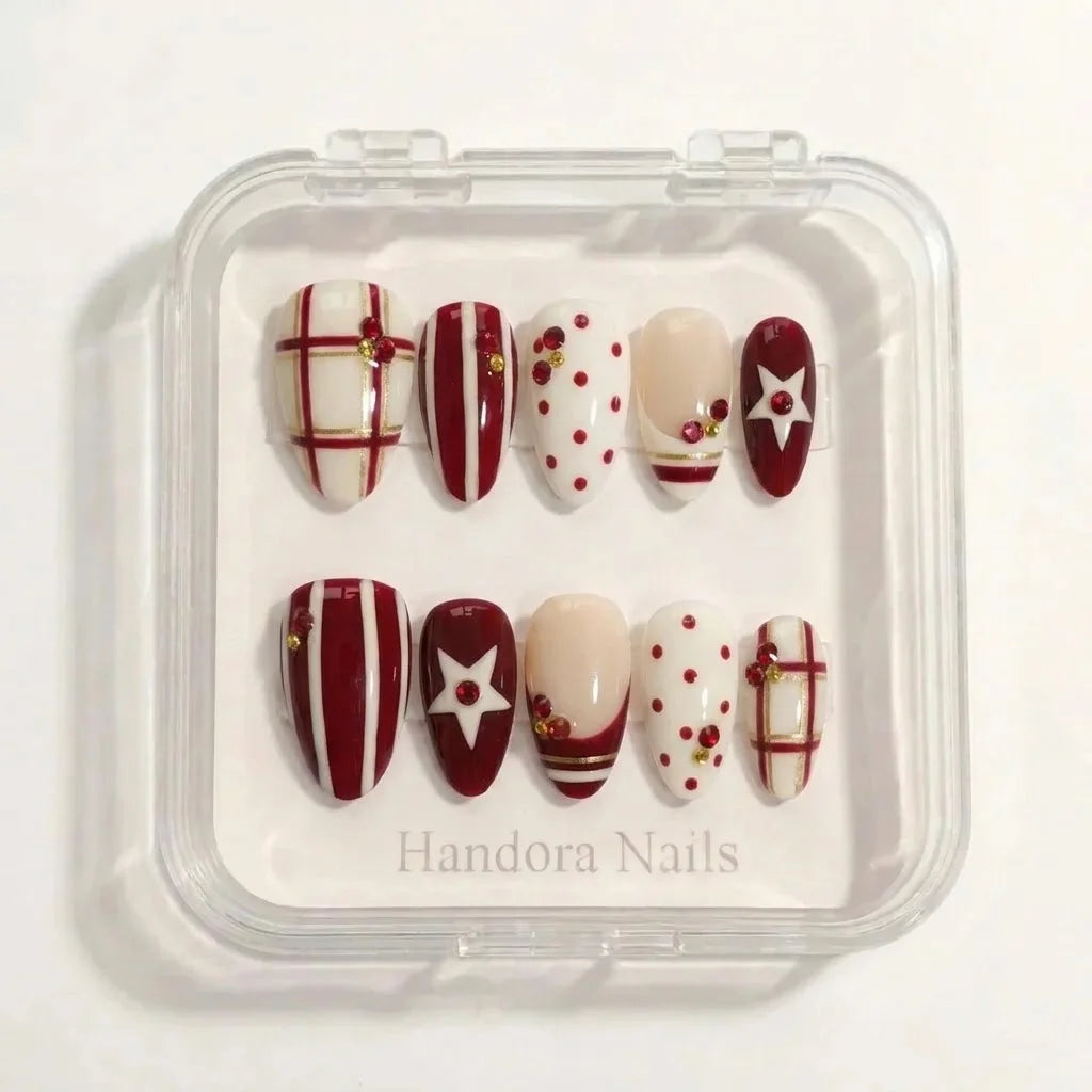 Scarlet Wish Christmas press-on nails - in display box by Handora Nails