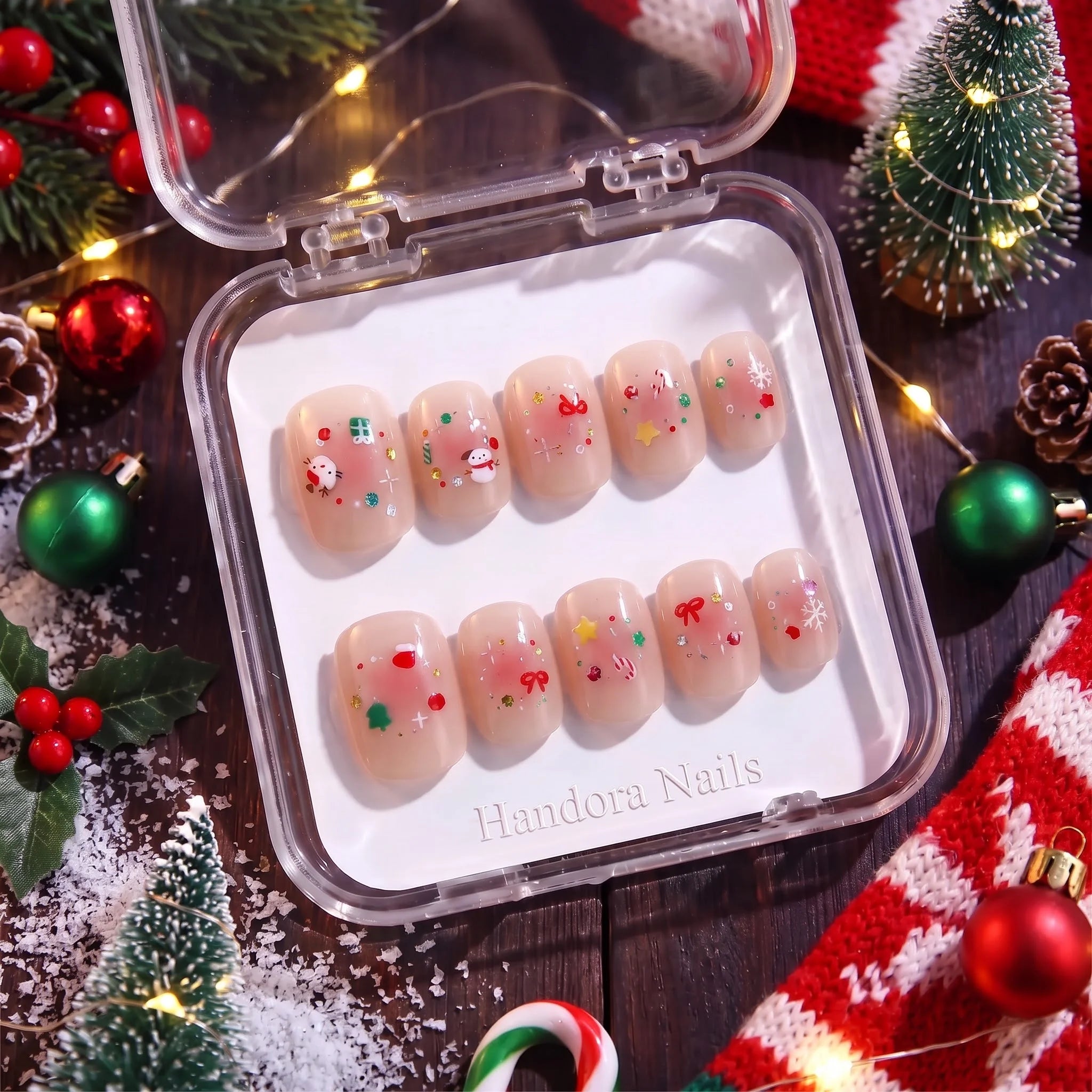 Snowy Blush Christmas press-on nails - design view 10 by Handora Nails