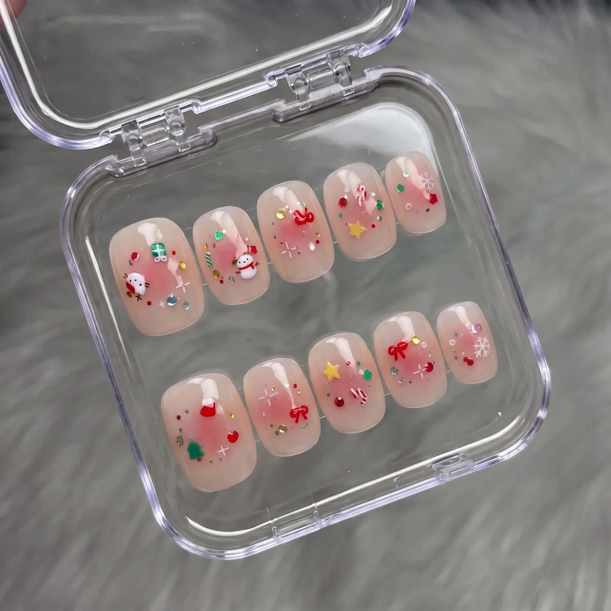 Snowy Blush Christmas press-on nails - design view 11 by Handora Nails
