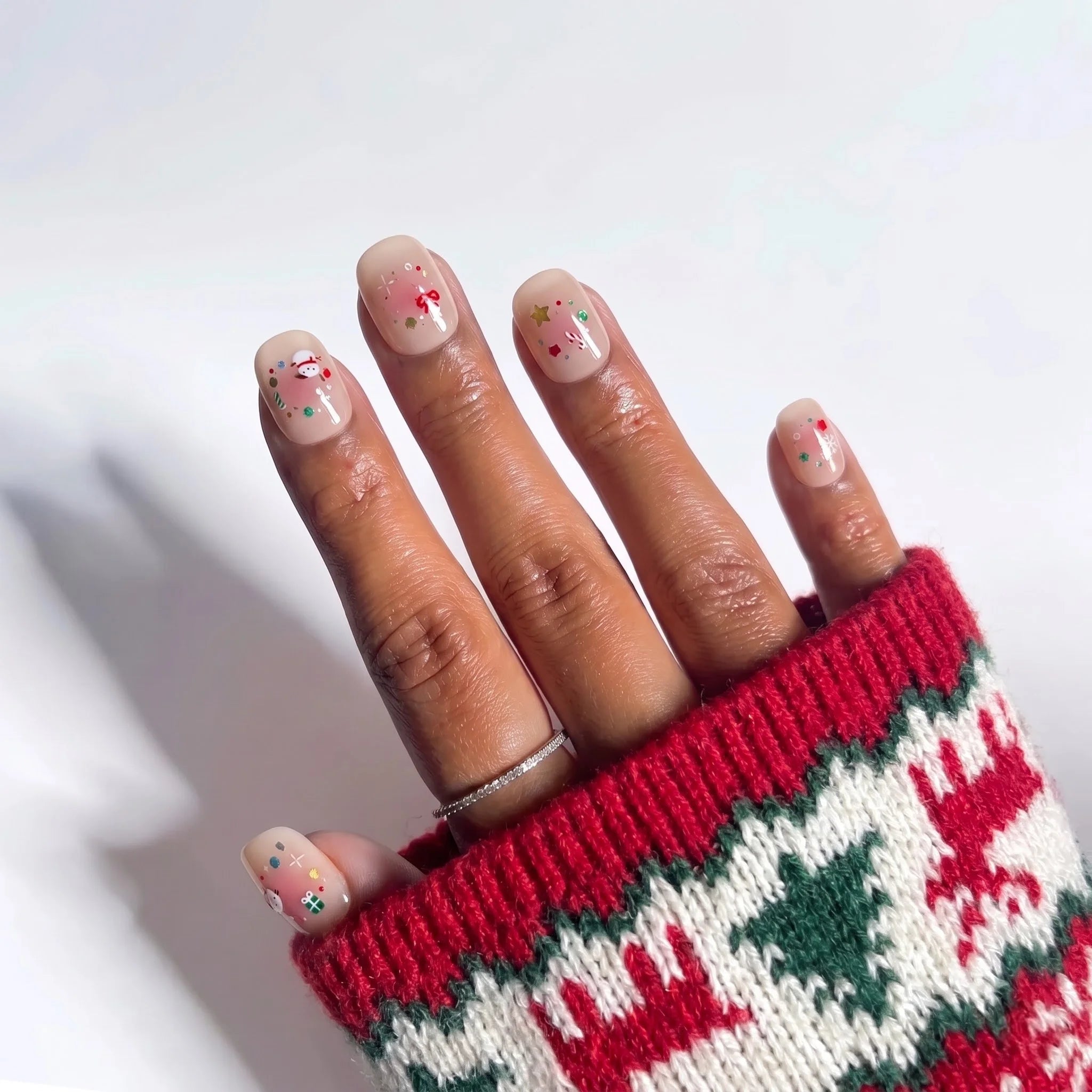 Snowy Blush Christmas press-on nails - design view 5 by Handora Nails