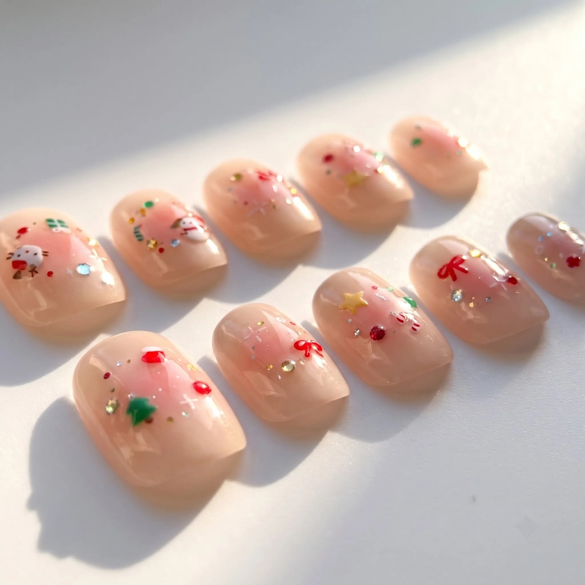 Snowy Blush Christmas press-on nails - design view 7 by Handora Nails