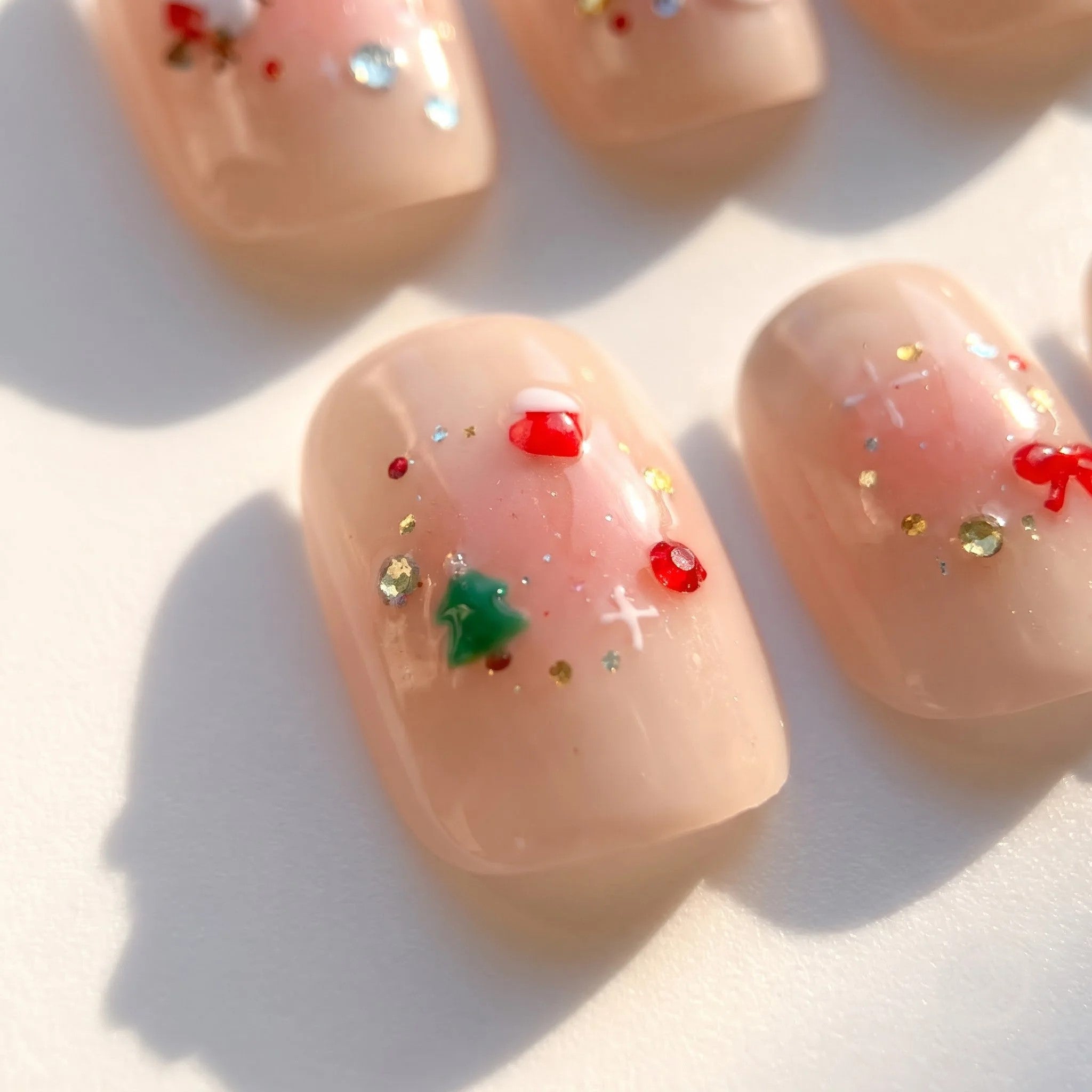 Snowy Blush Christmas press-on nails - design view 8 by Handora Nails