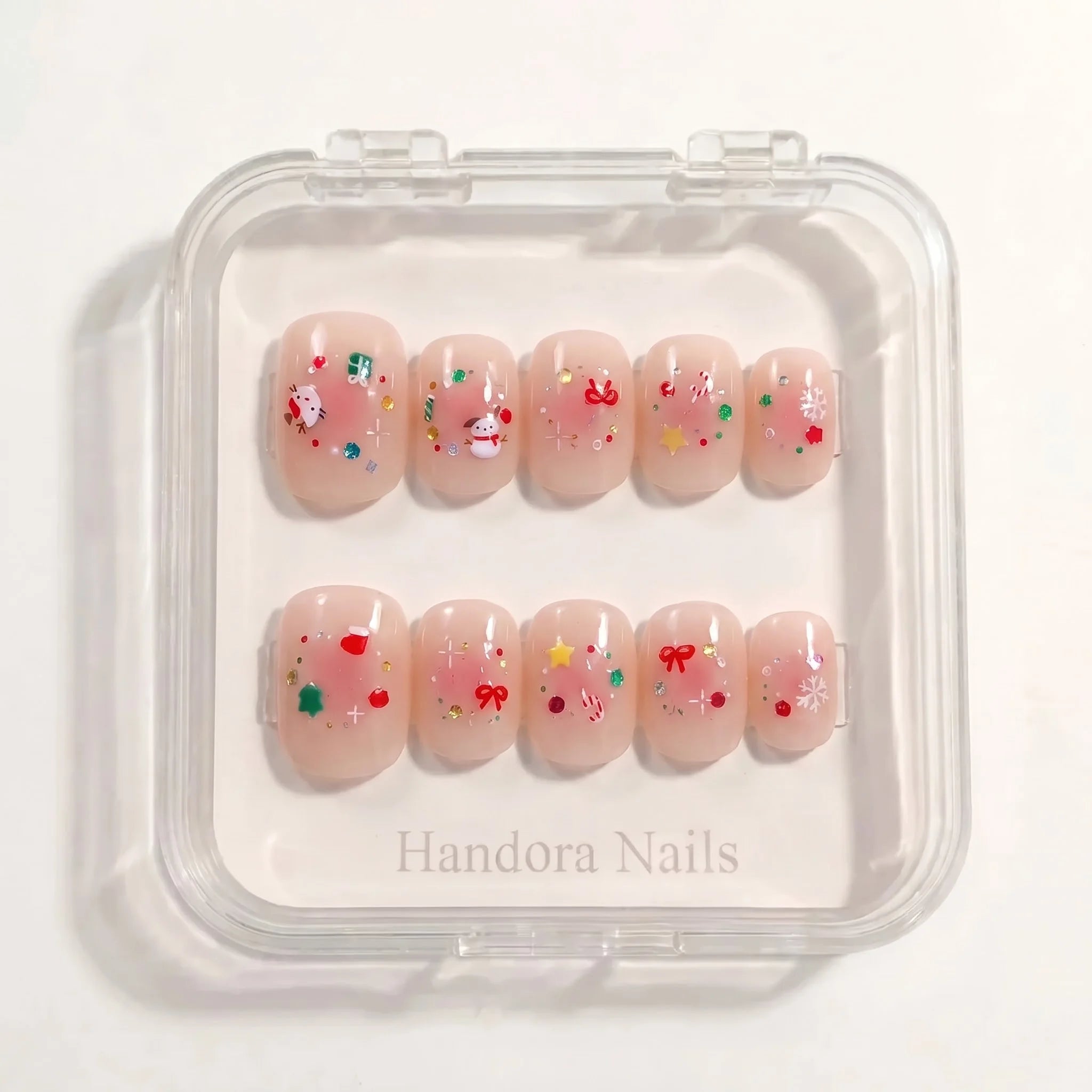 Snowy Blush Christmas press-on nails - design view 9 by Handora Nails