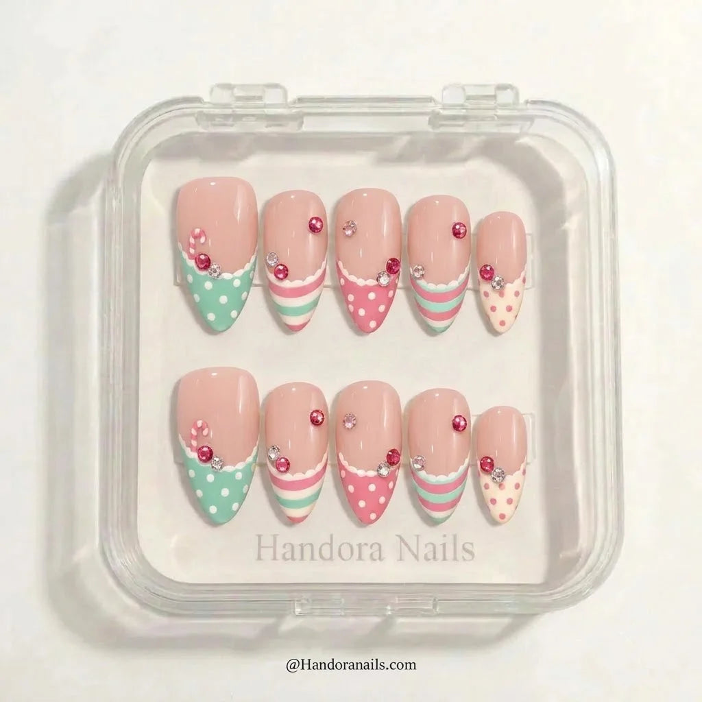 Sugar Garland Christmas press-on nails - in display box by Handora Nails