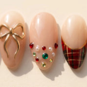 Tartan Gift Christmas press-on nails – close-up by Handora Nails