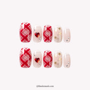 Tartan Wish Christmas press-on nails - white background by Handora Nails
