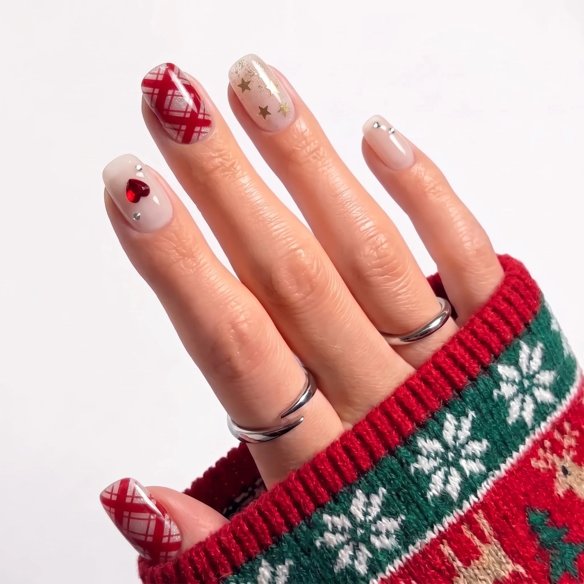 Tartan Wish Christmas press-on nails - design view 3 by Handora Nails