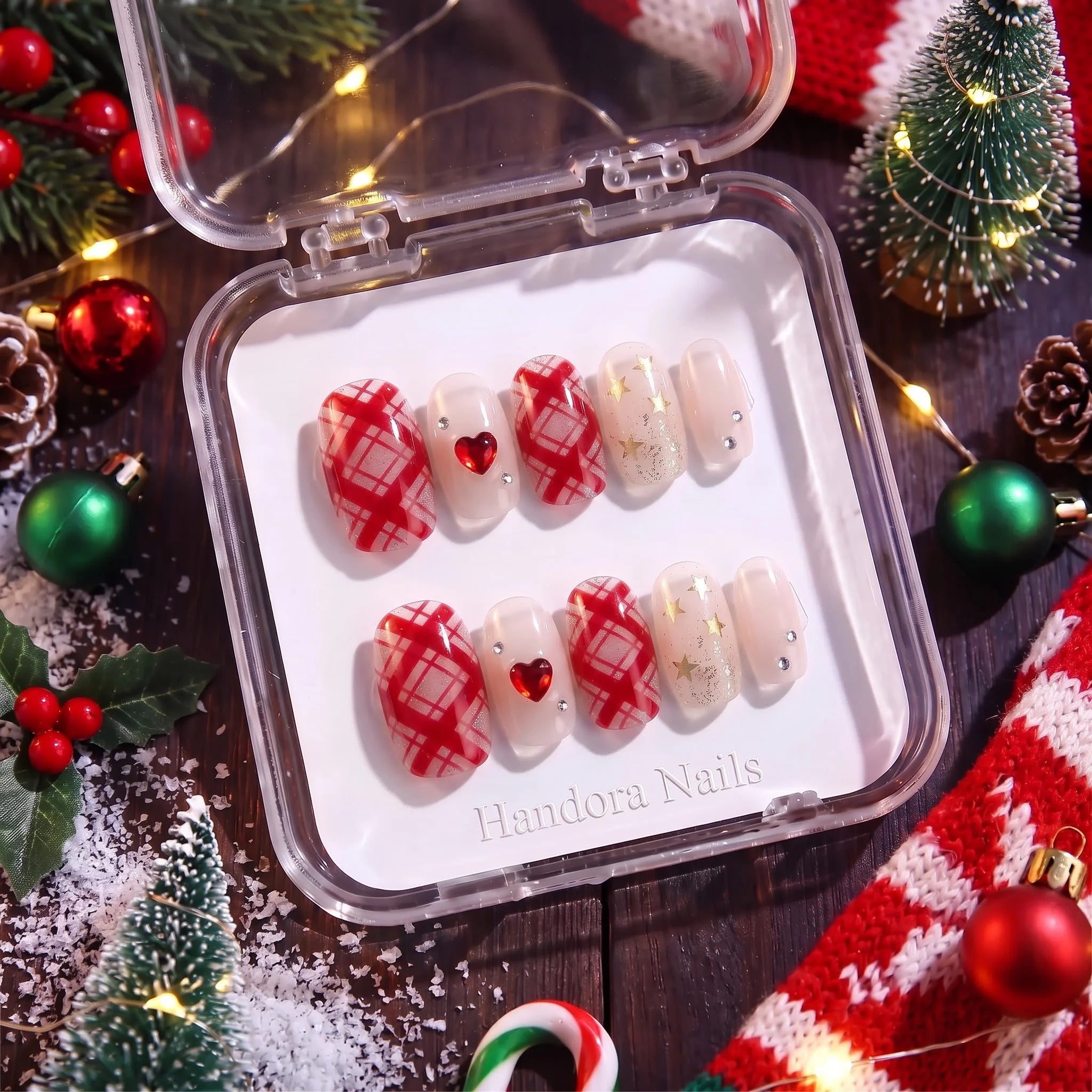 Tartan Wish Christmas press-on nails - design view 8 by Handora Nails