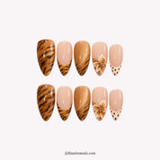 Tiger Bloom winter press-on nails - white background by Handora Nails