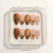 Tiger Bloom winter press-on nails - in display box by Handora Nails