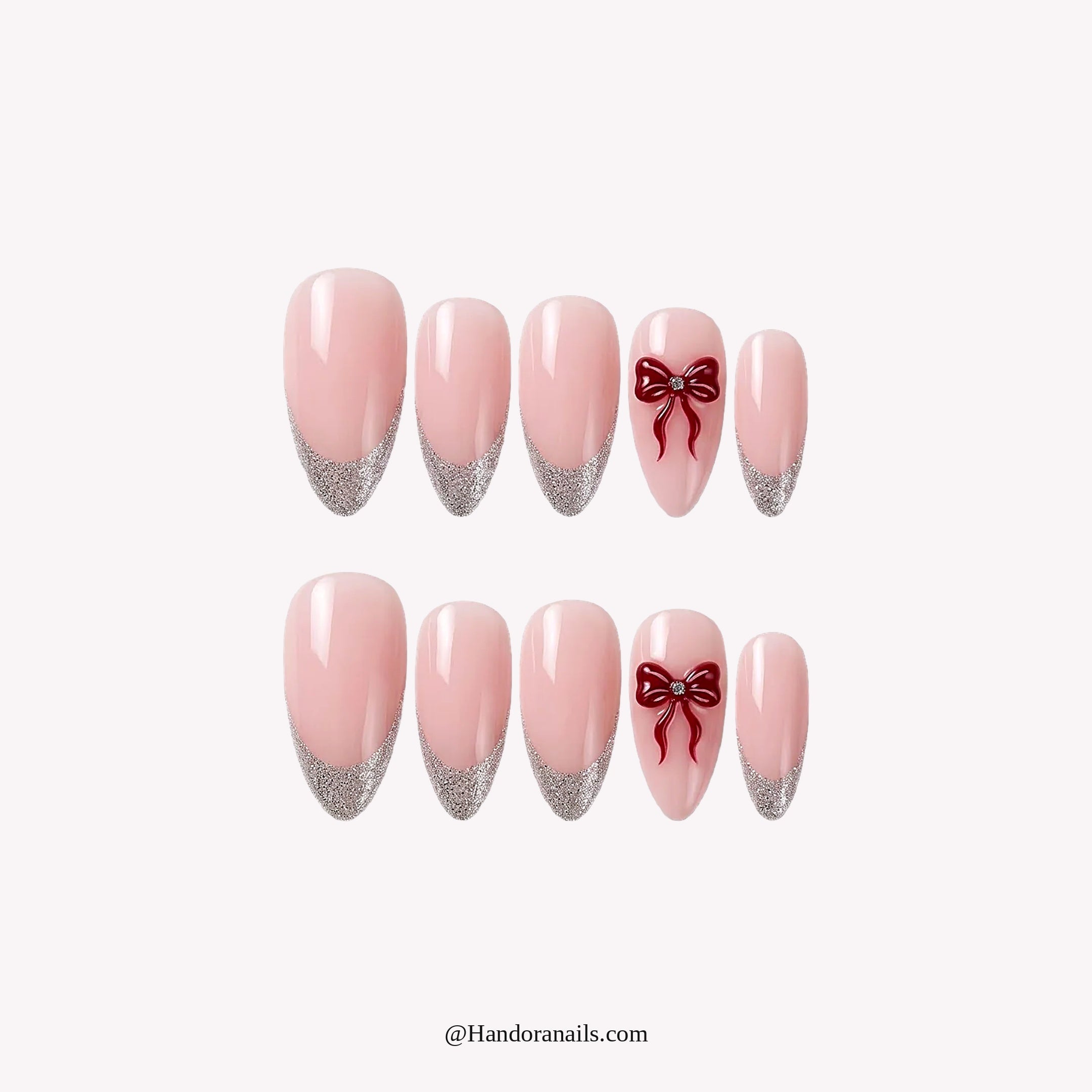 Tinsel Kiss Glitter French press-on nails – white background by Handora Nails