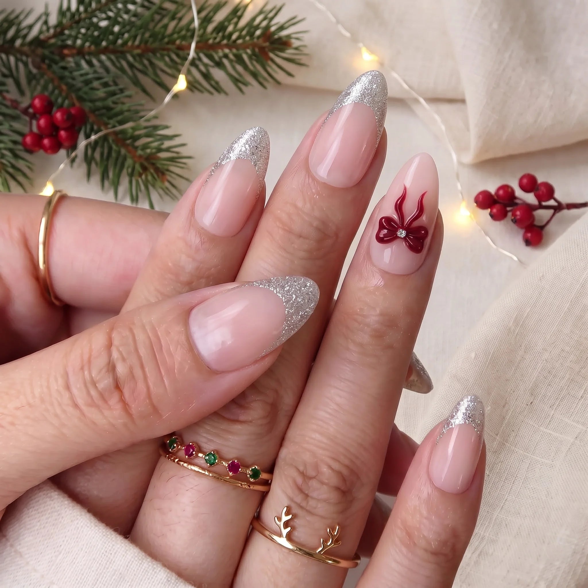 Tinsel Kiss Glitter French press-on nails – on hand by Handora Nails