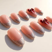 Tinsel Kiss Glitter French press-on nails – flat lay by Handora Nails