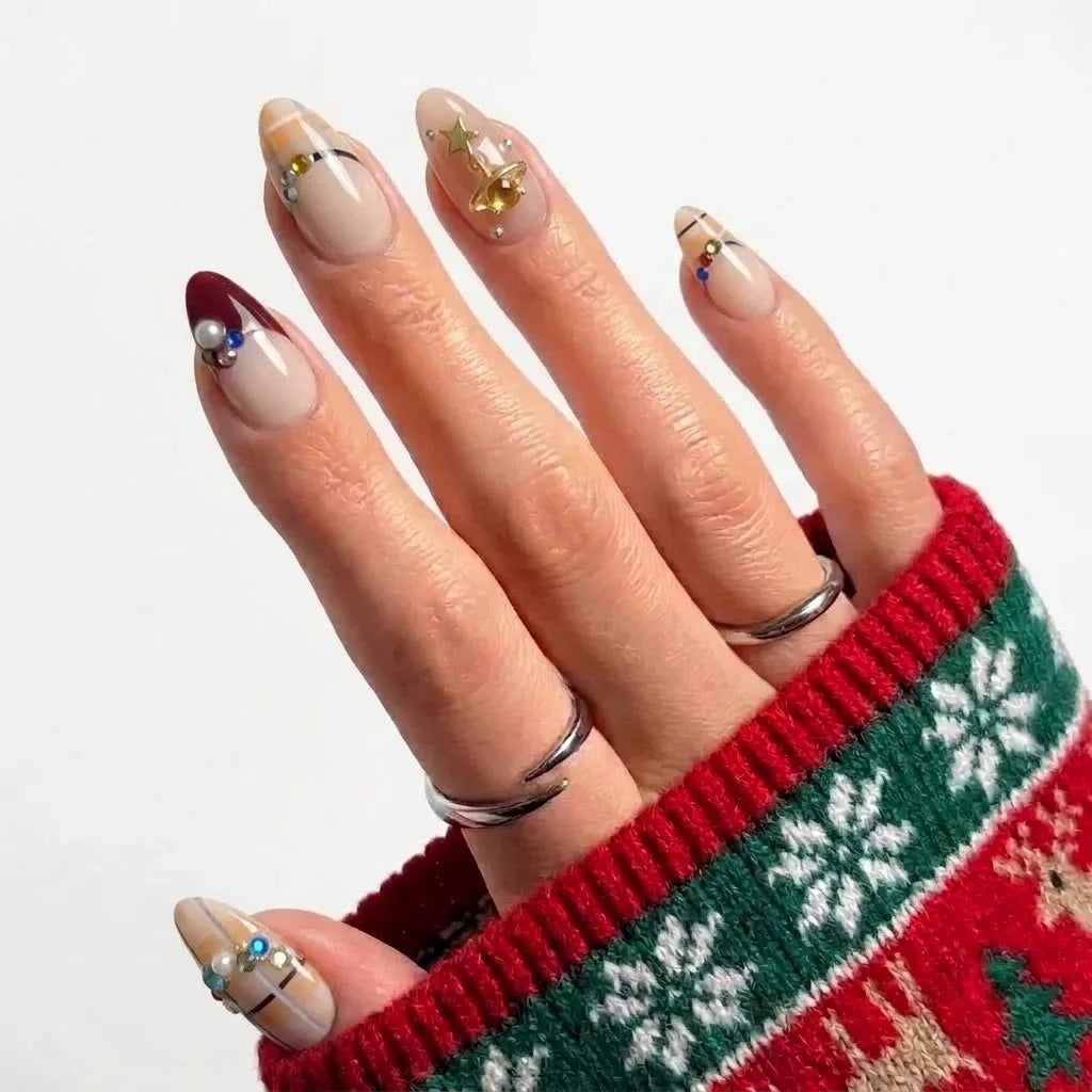 Tinsel Trinkets Christmas press-on nails - design view 2 by Handora Nails