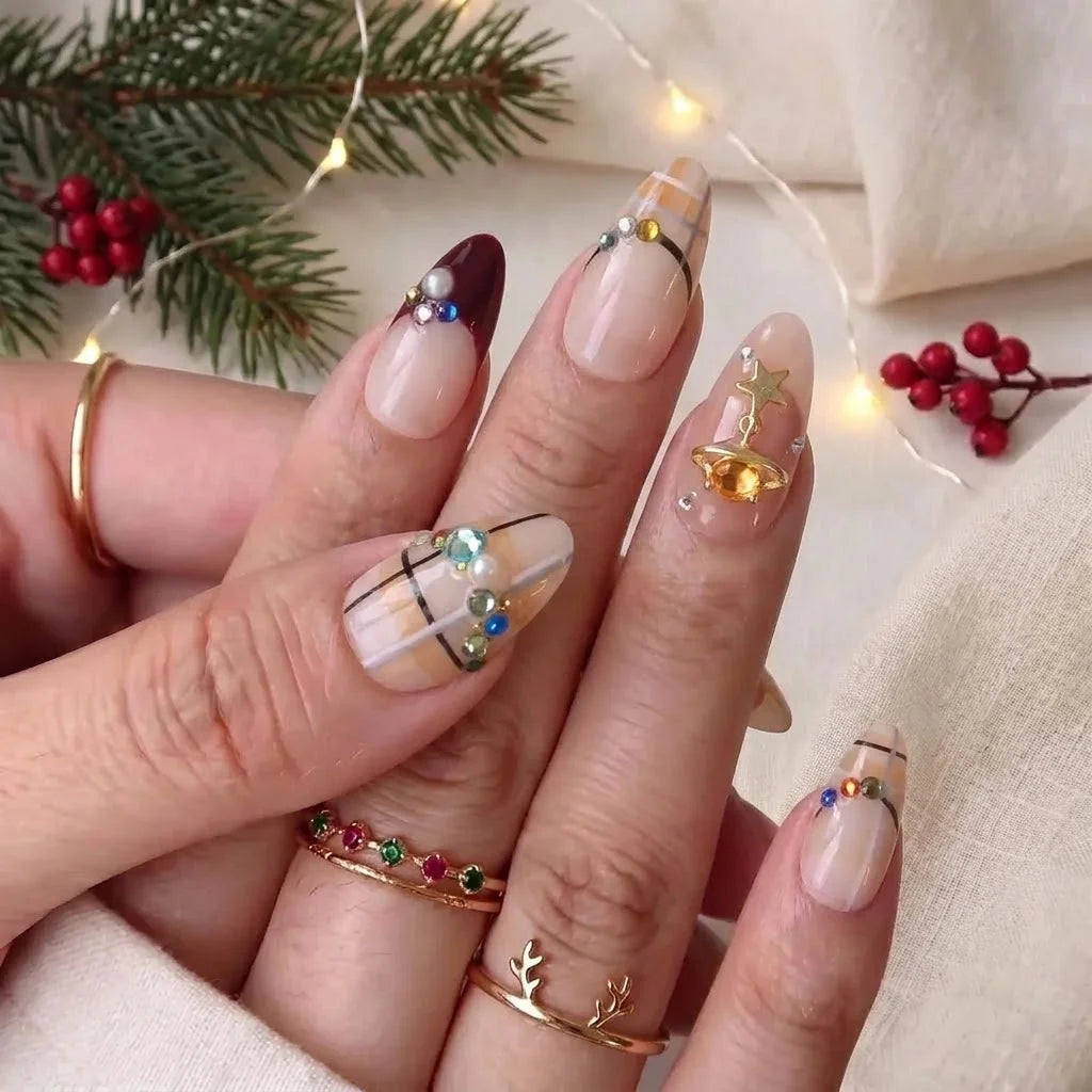 Tinsel Trinkets Christmas press-on nails - design view 4 by Handora Nails