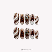 Tortoise Noel Christmas press-on nails - white background by Handora Nails
