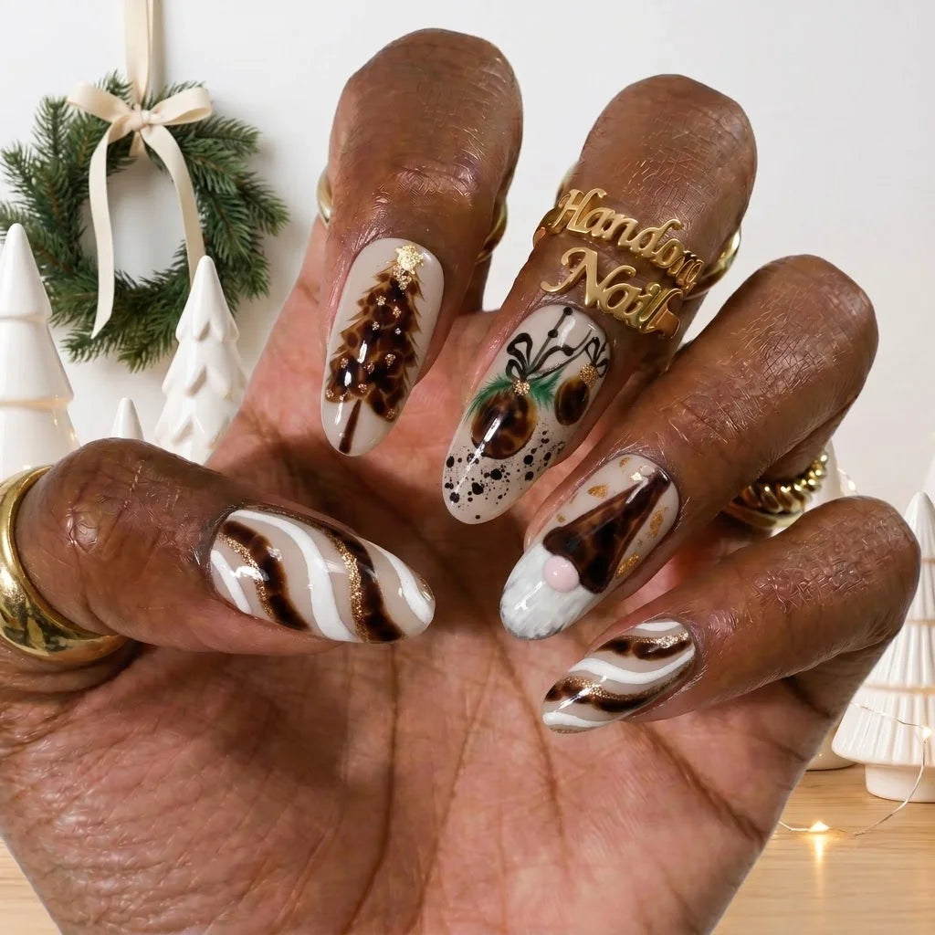 Tortoise Noel Christmas press-on nails - design view 4 by Handora Nails