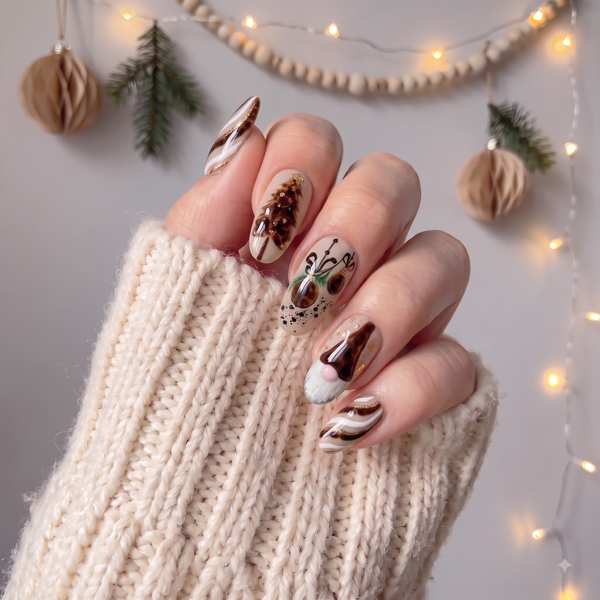 Tortoise Noel Christmas press-on nails - design view 6 by Handora Nails
